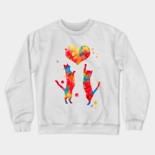 Cat Couple With Heart Watercolor Painting Crewneck Sweatshirt